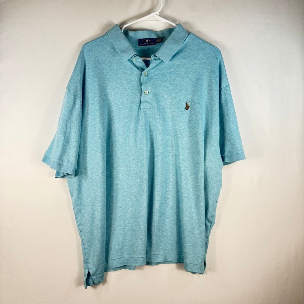 Polo Ralph Lauren Mens 2XB Blue‎ Heather Short Sleeve Pony Logo Polo Shirt